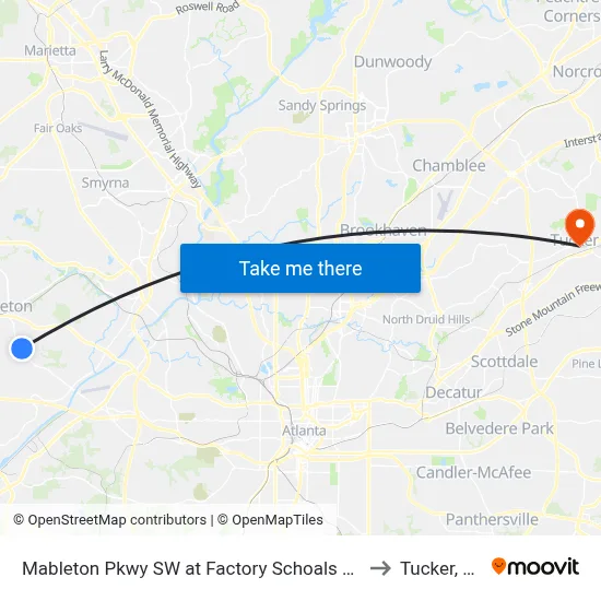 Mableton Pkwy SW at Factory Schoals Rd S to Tucker, GA map
