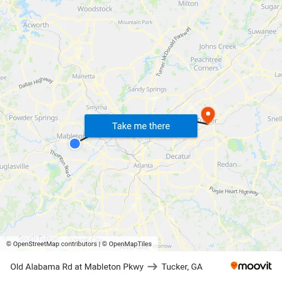 Old Alabama Rd at Mableton Pkwy to Tucker, GA map