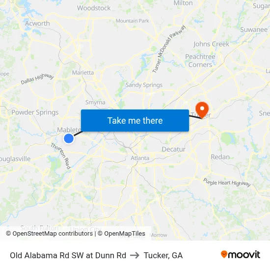 Old Alabama Rd SW at Dunn Rd to Tucker, GA map