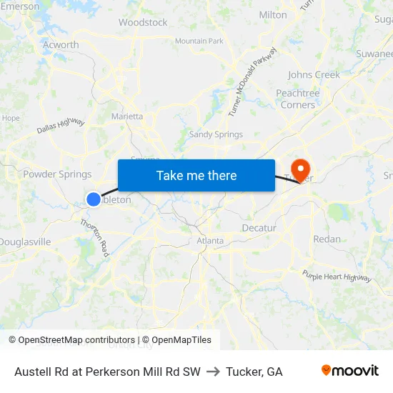 Austell Rd at Perkerson Mill Rd SW to Tucker, GA map