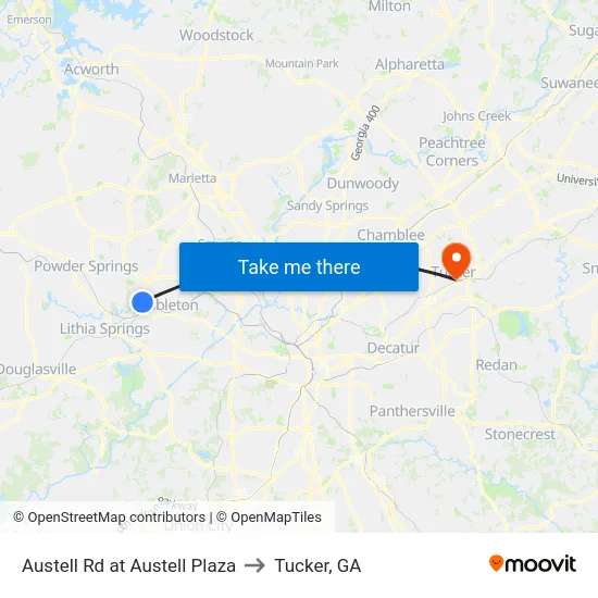 Austell Rd at Austell Plaza to Tucker, GA map