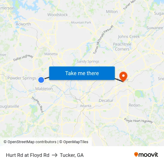 Hurt Rd at Floyd Rd to Tucker, GA map