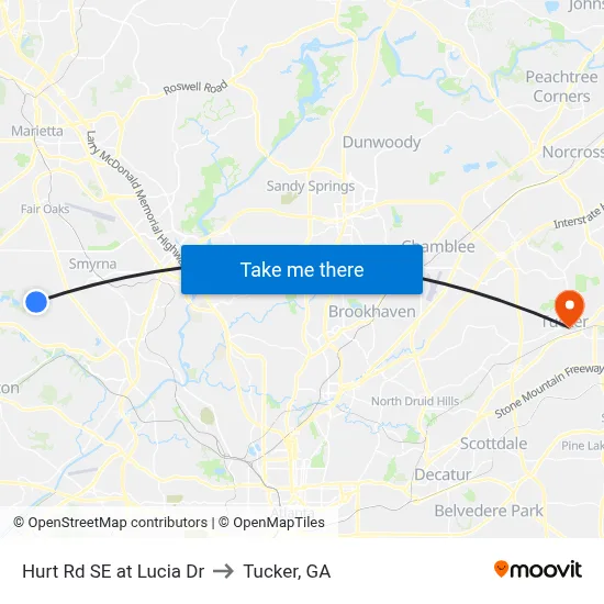 Hurt Rd SE at Lucia Dr to Tucker, GA map