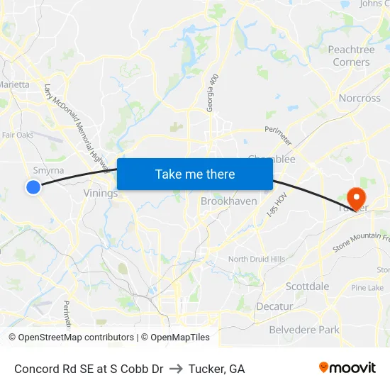 Concord Rd SE at S Cobb Dr to Tucker, GA map