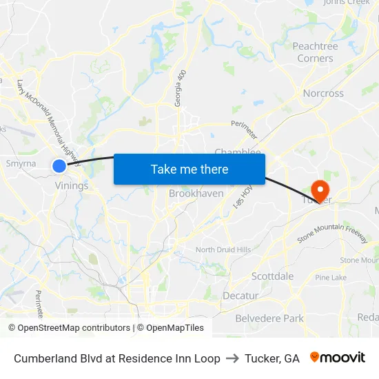Cumberland Blvd at Residence Inn Loop to Tucker, GA map