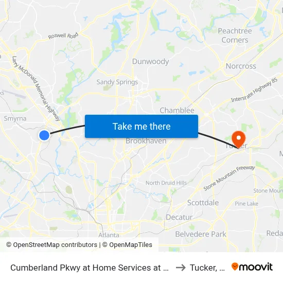 Cumberland Pkwy at Home Services at Home to Tucker, GA map