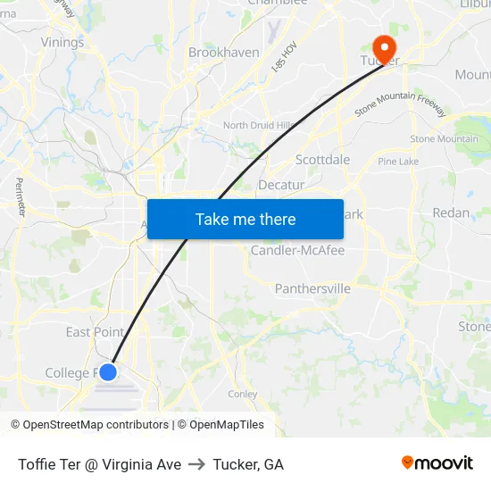 Toffie Ter @ Virginia Ave to Tucker, GA map