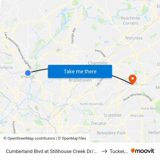 Cumberland Blvd at Stillhouse Creek Dr/Riverwood P to Tucker, GA map