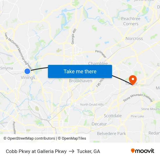 Cobb Pkwy at Galleria Pkwy to Tucker, GA map