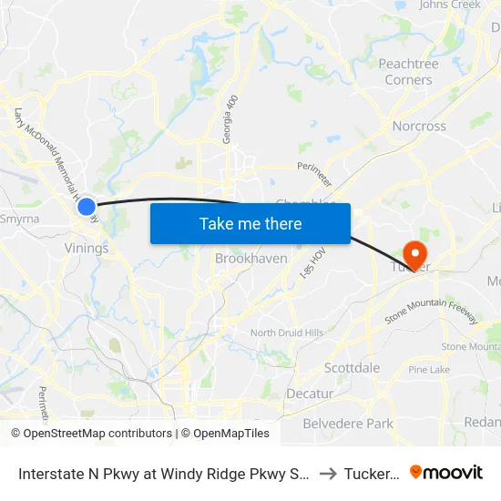 Interstate N Pkwy at Windy Ridge Pkwy SE / Cobb CH to Tucker, GA map