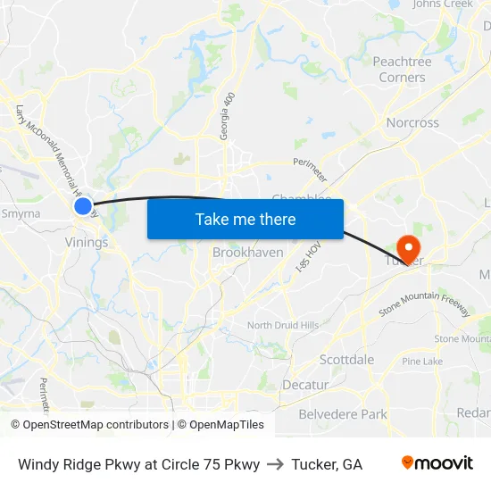 Windy Ridge Pkwy at Circle 75 Pkwy to Tucker, GA map