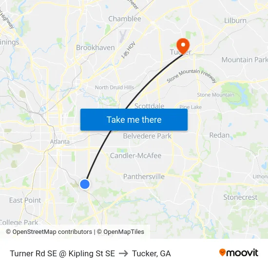 Turner Rd SE @ Kipling St SE to Tucker, GA map