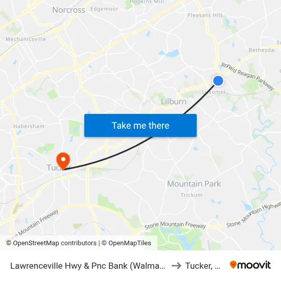 Lawrenceville Hwy & Pnc Bank (Walmart) to Tucker, GA map