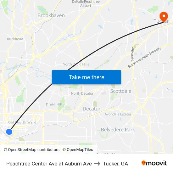 Peachtree Center Ave at Auburn Ave to Tucker, GA map