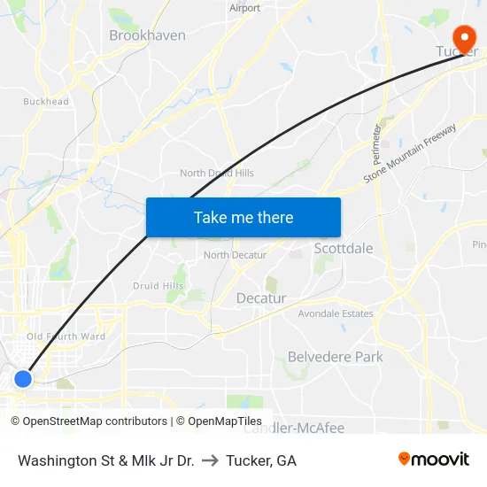 Washington St & Mlk Jr Dr. to Tucker, GA map