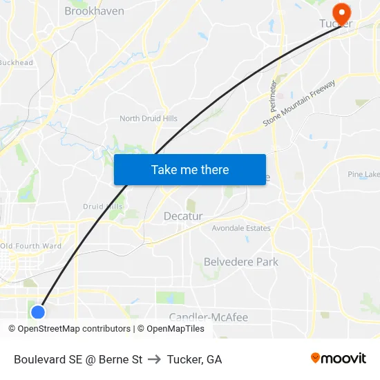 Boulevard SE @ Berne St to Tucker, GA map