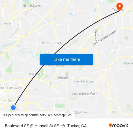 Boulevard SE @ Hansell St SE to Tucker, GA map