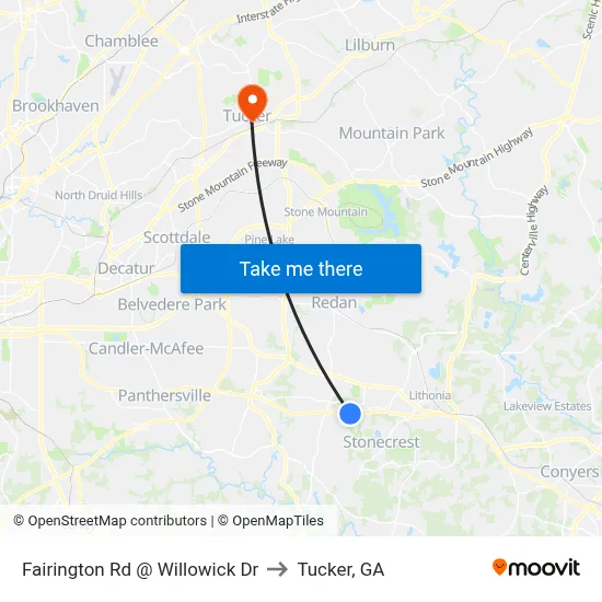 Fairington Rd @ Willowick Dr to Tucker, GA map
