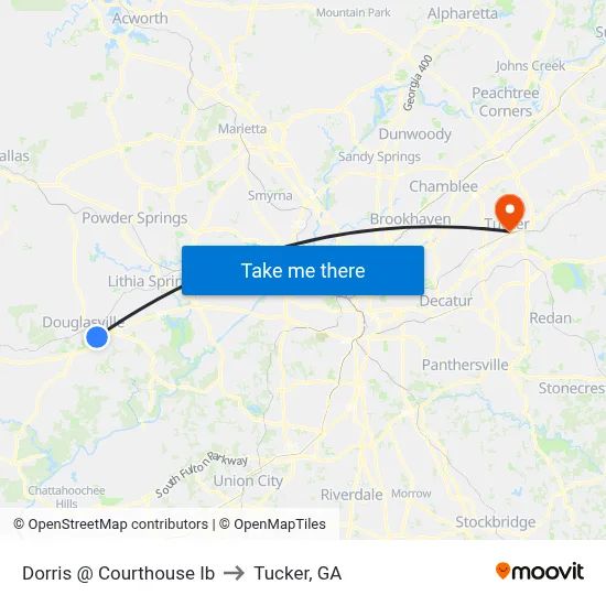 Dorris @ Courthouse Ib to Tucker, GA map