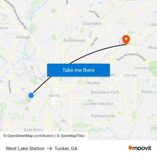 West Lake Station to Tucker, GA map