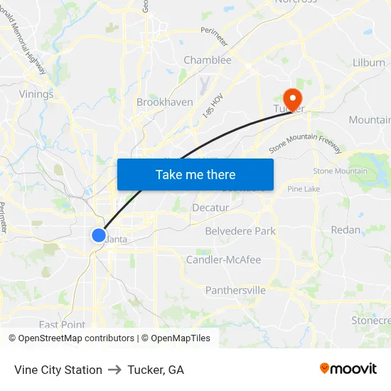 Vine City Station to Tucker, GA map