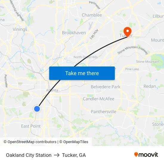 Oakland City Station to Tucker, GA map
