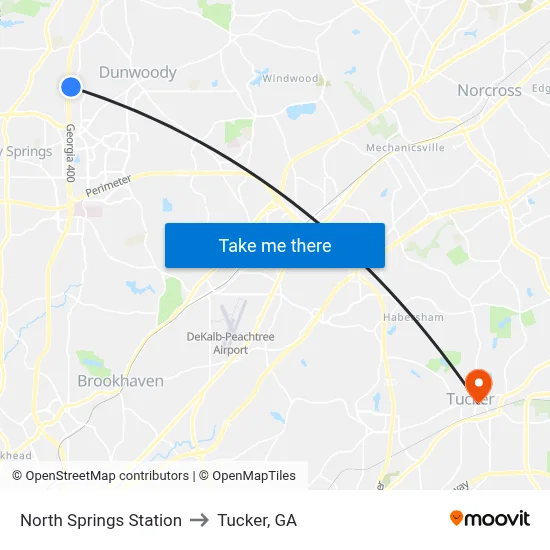 North Springs Station to Tucker, GA map