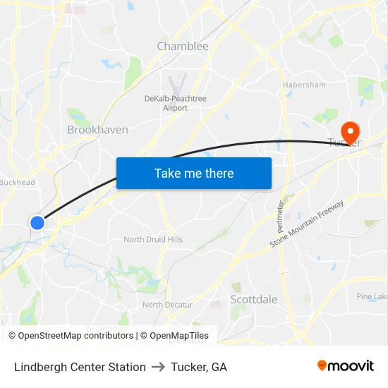 Lindbergh Center Station to Tucker, GA map