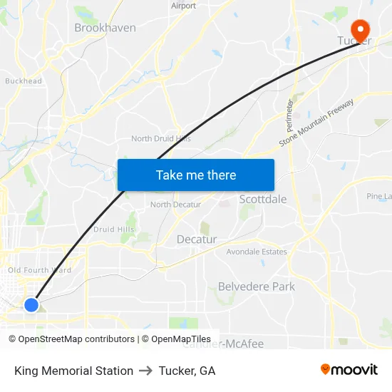 King Memorial Station to Tucker, GA map