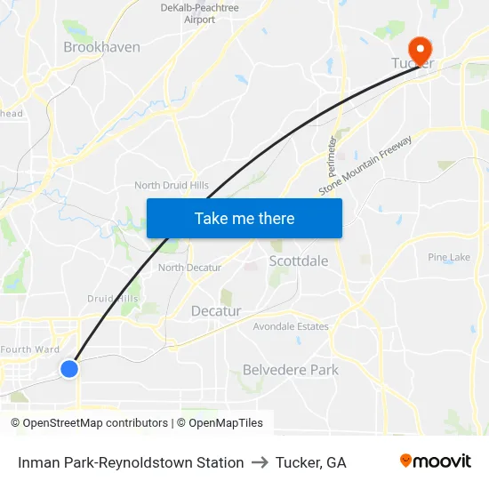 Inman Park-Reynoldstown Station to Tucker, GA map