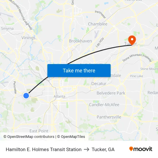 Hamilton E. Holmes Transit Station to Tucker, GA map