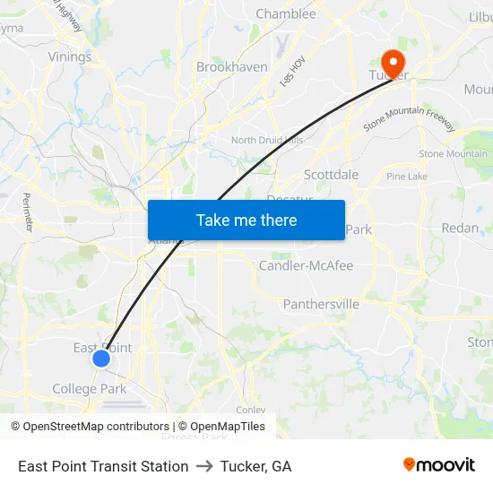 East Point Transit Station to Tucker, GA map