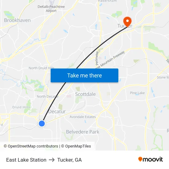 East Lake Station to Tucker, GA map
