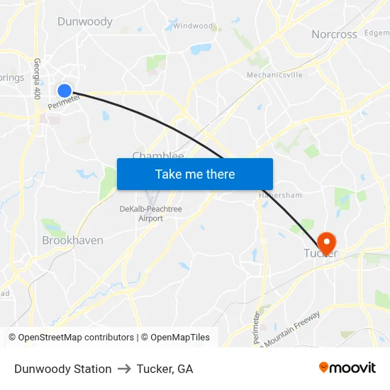 Dunwoody Station to Tucker, GA map