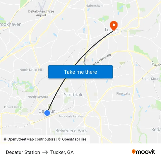 Decatur Station to Tucker, GA map