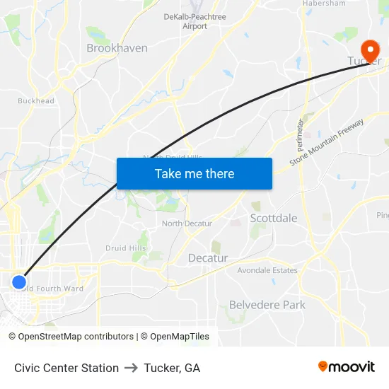 Civic Center Station to Tucker, GA map