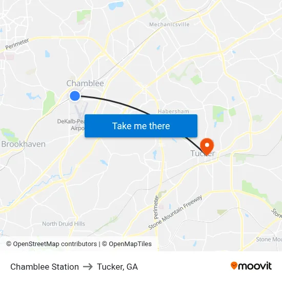Chamblee Station to Tucker, GA map