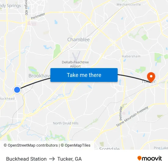Buckhead Station to Tucker, GA map