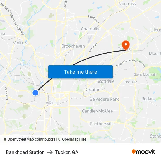 Bankhead Station to Tucker, GA map