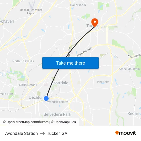 Avondale Station to Tucker, GA map