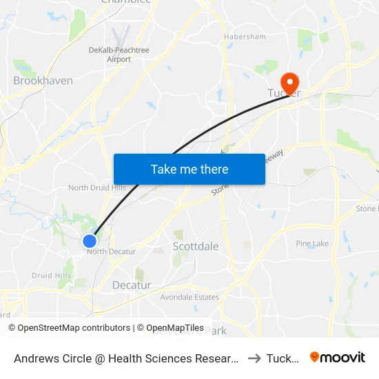 Andrews Circle @ Health Sciences Research Bldg (Southbound) to Tucker, GA map