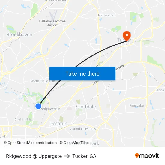 Ridgewood @ Uppergate to Tucker, GA map
