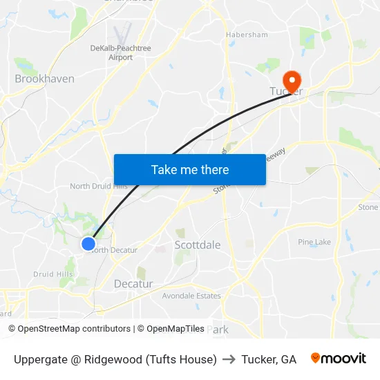 Uppergate @ Ridgewood (Tufts House) to Tucker, GA map