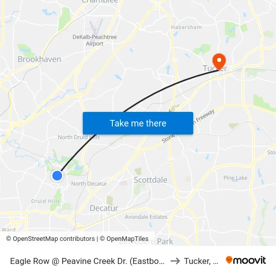 Eagle Row @ Peavine Creek Dr. (Eastbound) to Tucker, GA map