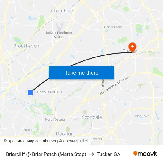 Briarcliff @ Briar Patch (Marta Stop) to Tucker, GA map