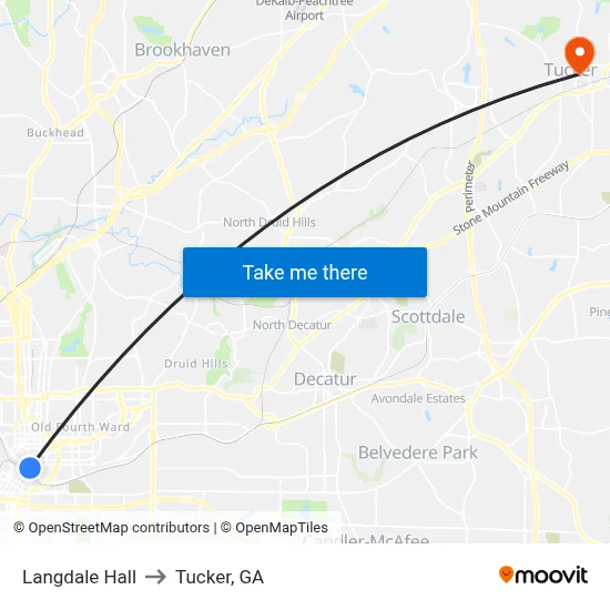 Langdale Hall to Tucker, GA map