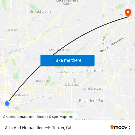 Arts And Humanities to Tucker, GA map