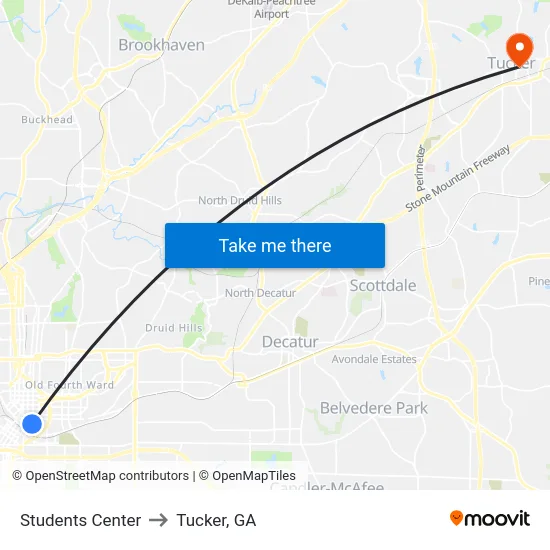 Students Center to Tucker, GA map