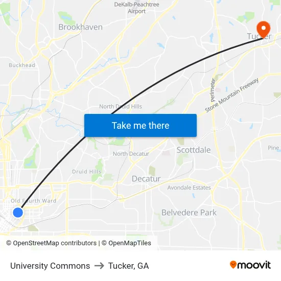 University Commons to Tucker, GA map