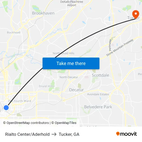 Rialto Center/Aderhold to Tucker, GA map